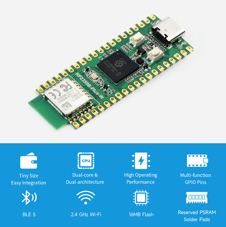 RP2350B Plus W Development Boa - đánh giá và giá Raspberry Pi Kit